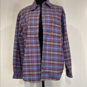 Talbots Jacket Shacket Shirt Flannel Zipper Tartan Plaid Blue Red Size Medium